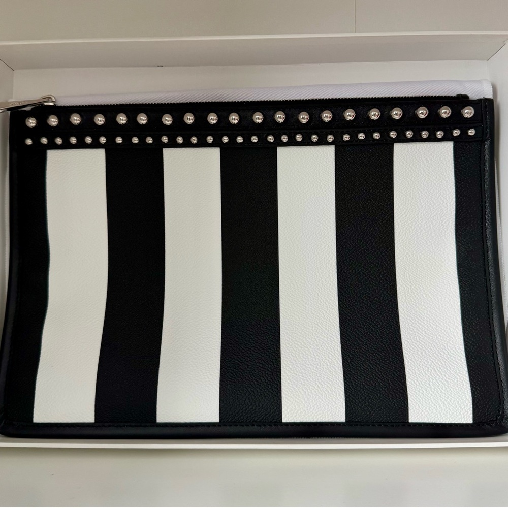 Like New Givenchy Black & White Striped Pouch w/Silver Accents w/full inclusion
